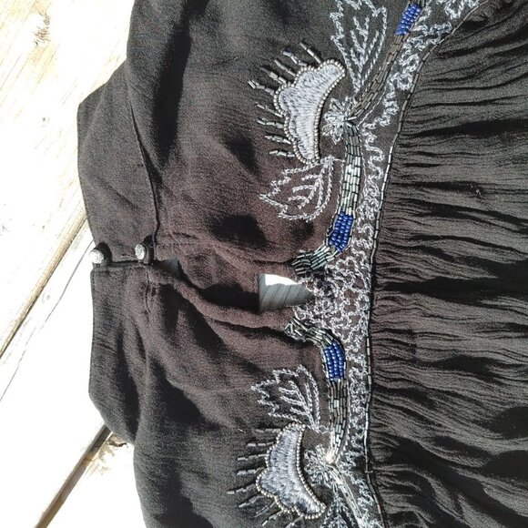 FREE PEOPLE Sweet Fantasy Beaded And Embroidered Boho Blouse Black Women's Large - Picture 15 of 15